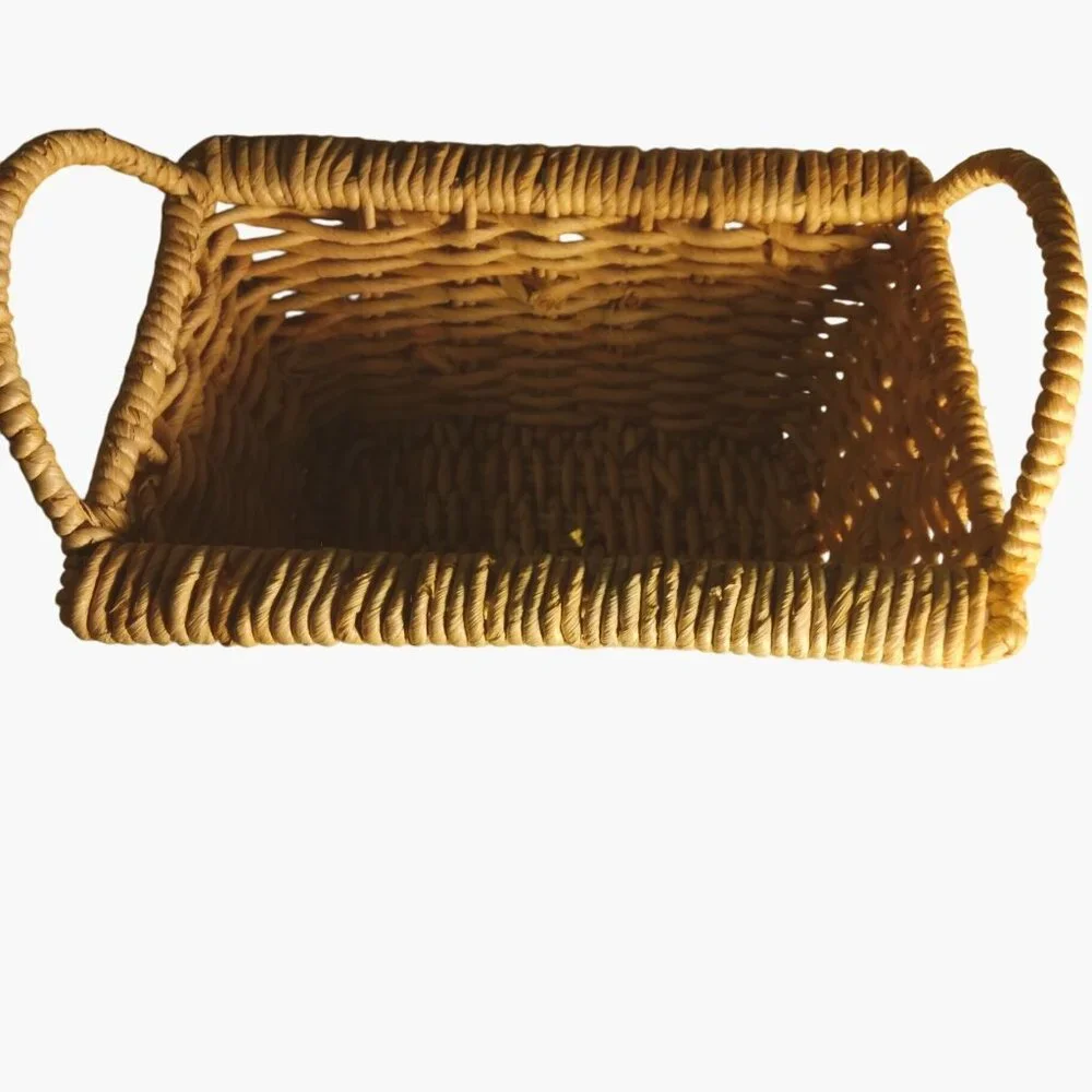 Handwoven Rectangular Wicker Basket Handles Natural Rustic Storage Farmhouse